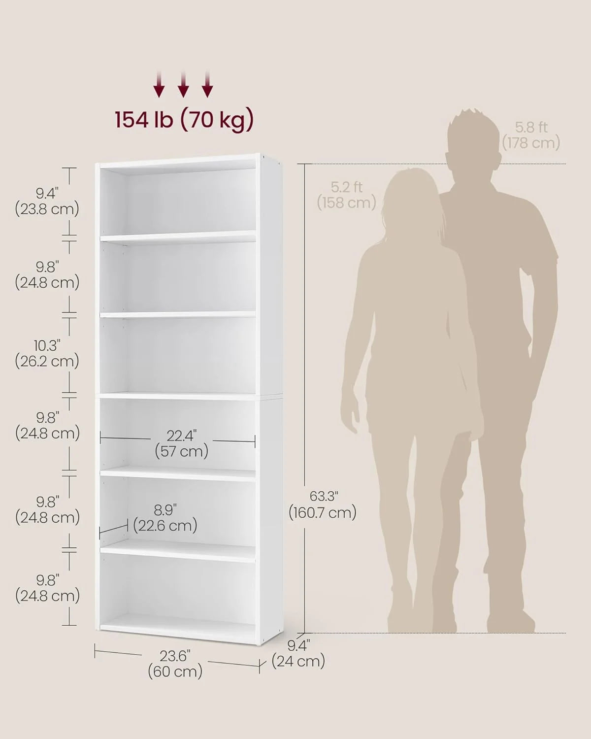 Bookshelf, 6-Tier Bookcase, Book Shelf, Open Storage Shelf