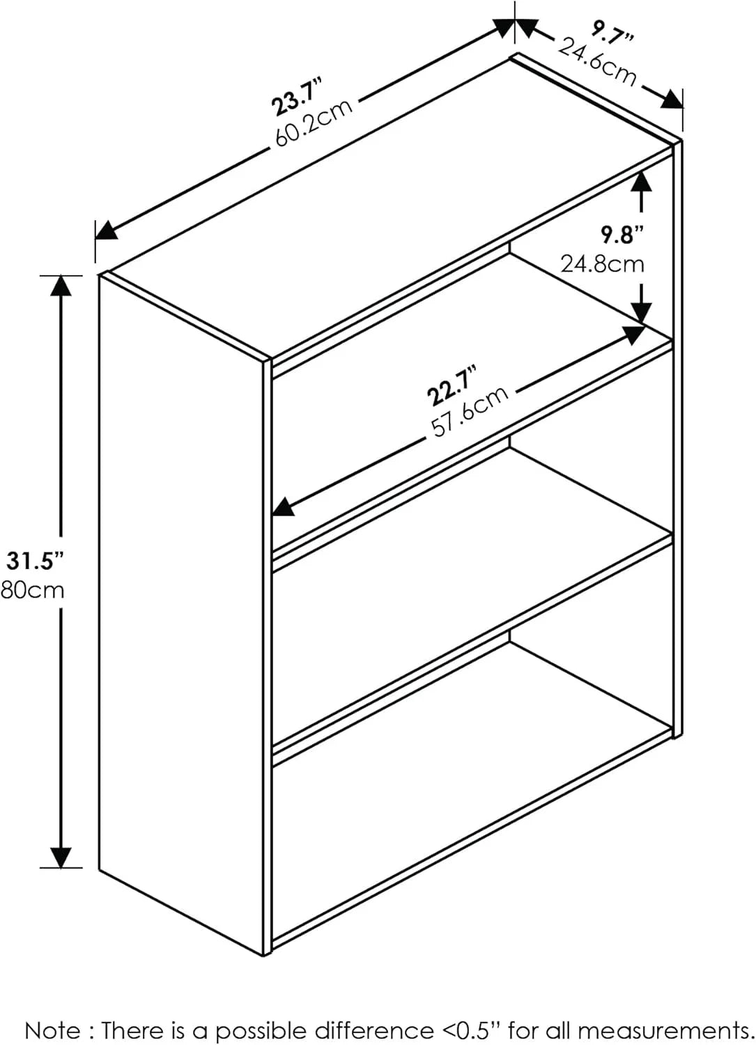 Grandwood 3-Tier Open Shelf Bookcase