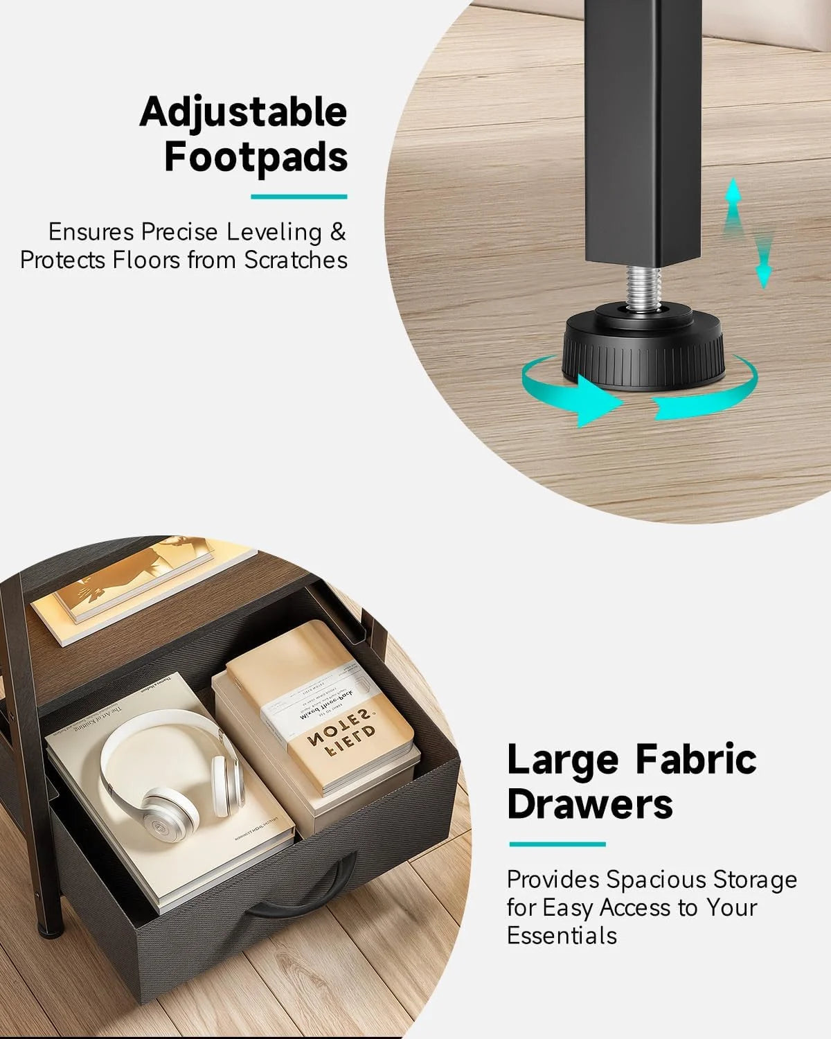 White Nightstand with Charging Station & LED Light Strip