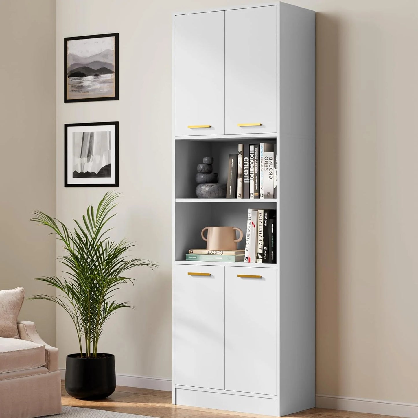 Kitchen Pantry Cabinet, Wood Storage Cabinet with Doors and Shelves