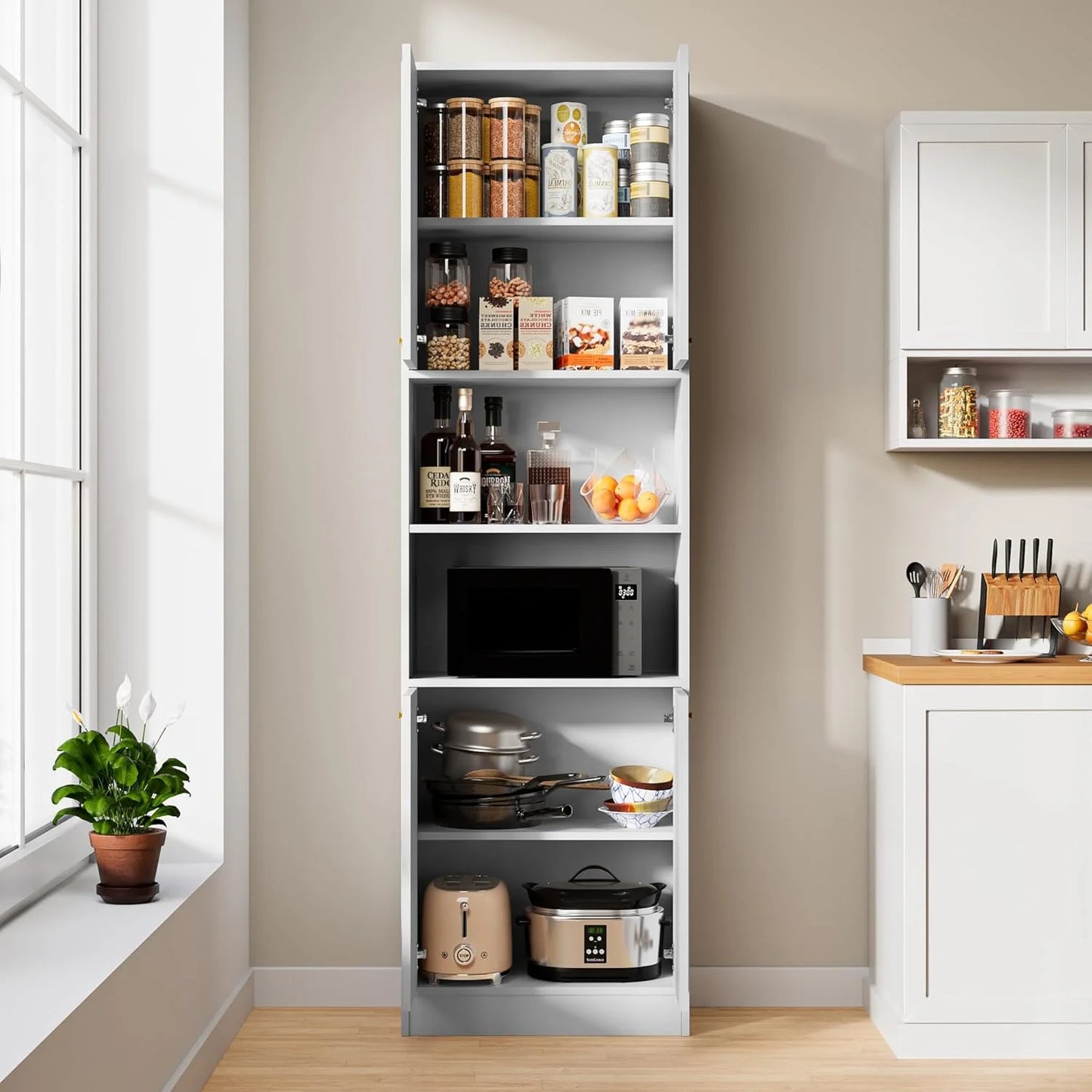 Kitchen Pantry Cabinet, Wood Storage Cabinet with Doors and Shelves