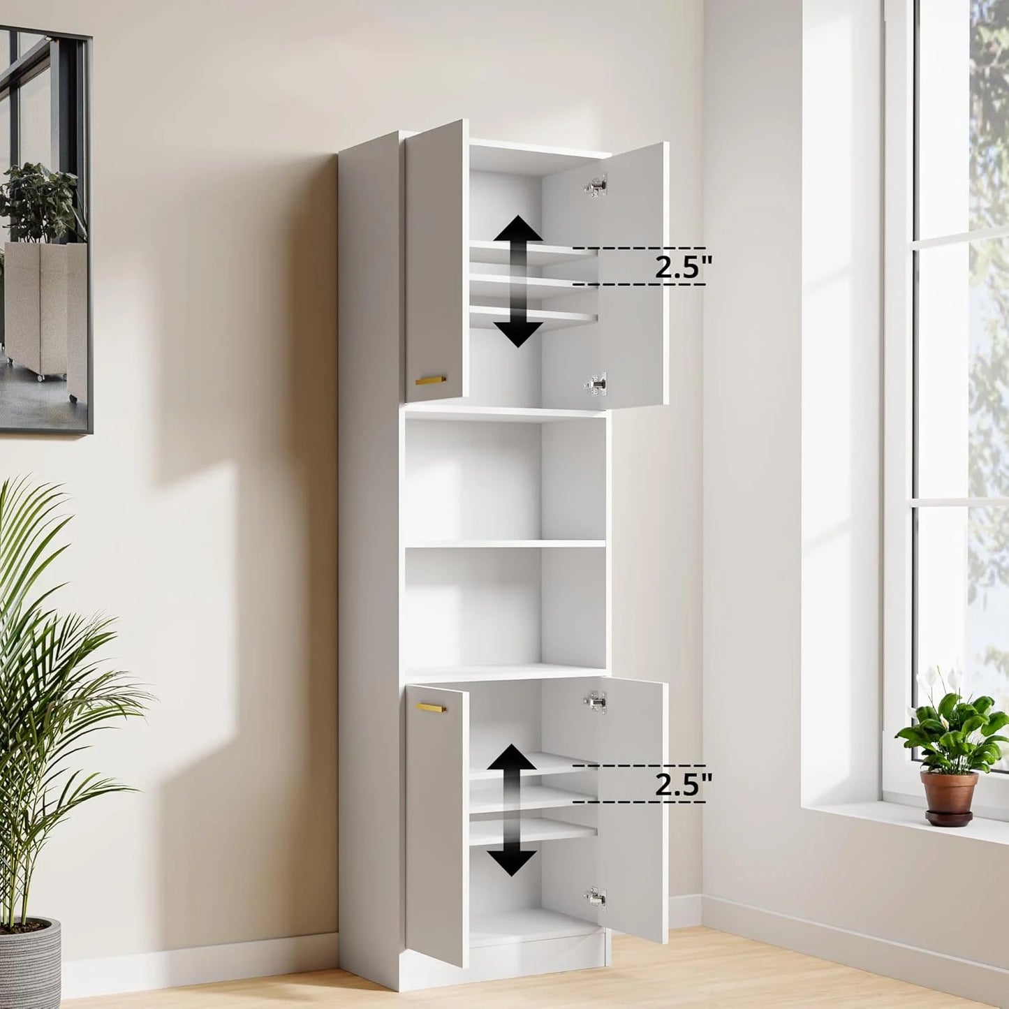 Kitchen Pantry Cabinet, Wood Storage Cabinet with Doors and Shelves