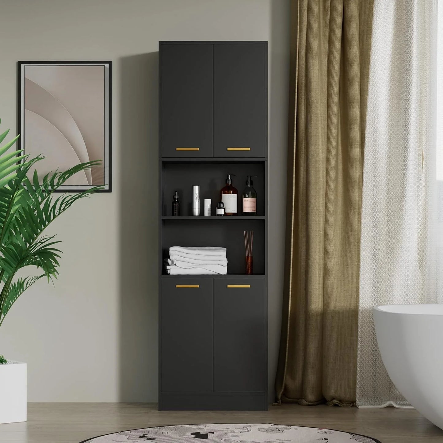 Kitchen Pantry Cabinet, Wood Storage Cabinet with Doors and Shelves