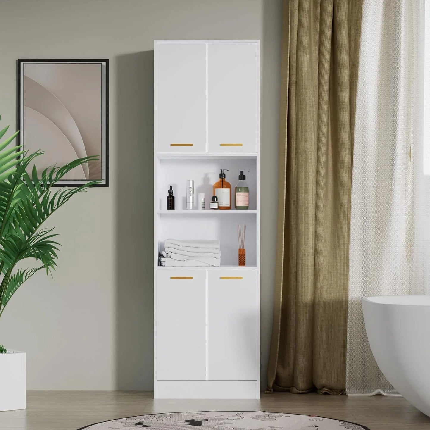 Kitchen Pantry Cabinet, Wood Storage Cabinet with Doors and Shelves