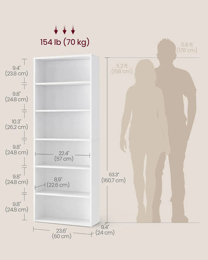 Bookshelf, 6-Tier Bookcase, Book Shelf, Open Storage Shelf