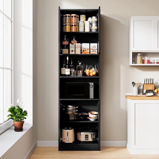 Kitchen Pantry Cabinet, Wood Storage Cabinet with Doors and Shelves